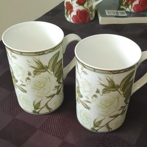 Collector's Series Floral White and Green Mugs (2)
